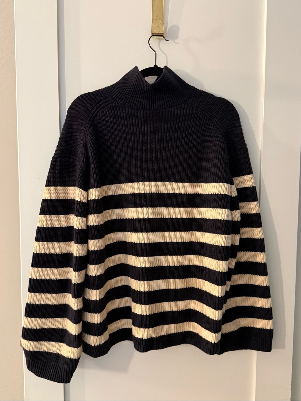 & Other Stories Navy and Cream Striped Half-Zip Sweater - Picture 3 of 3